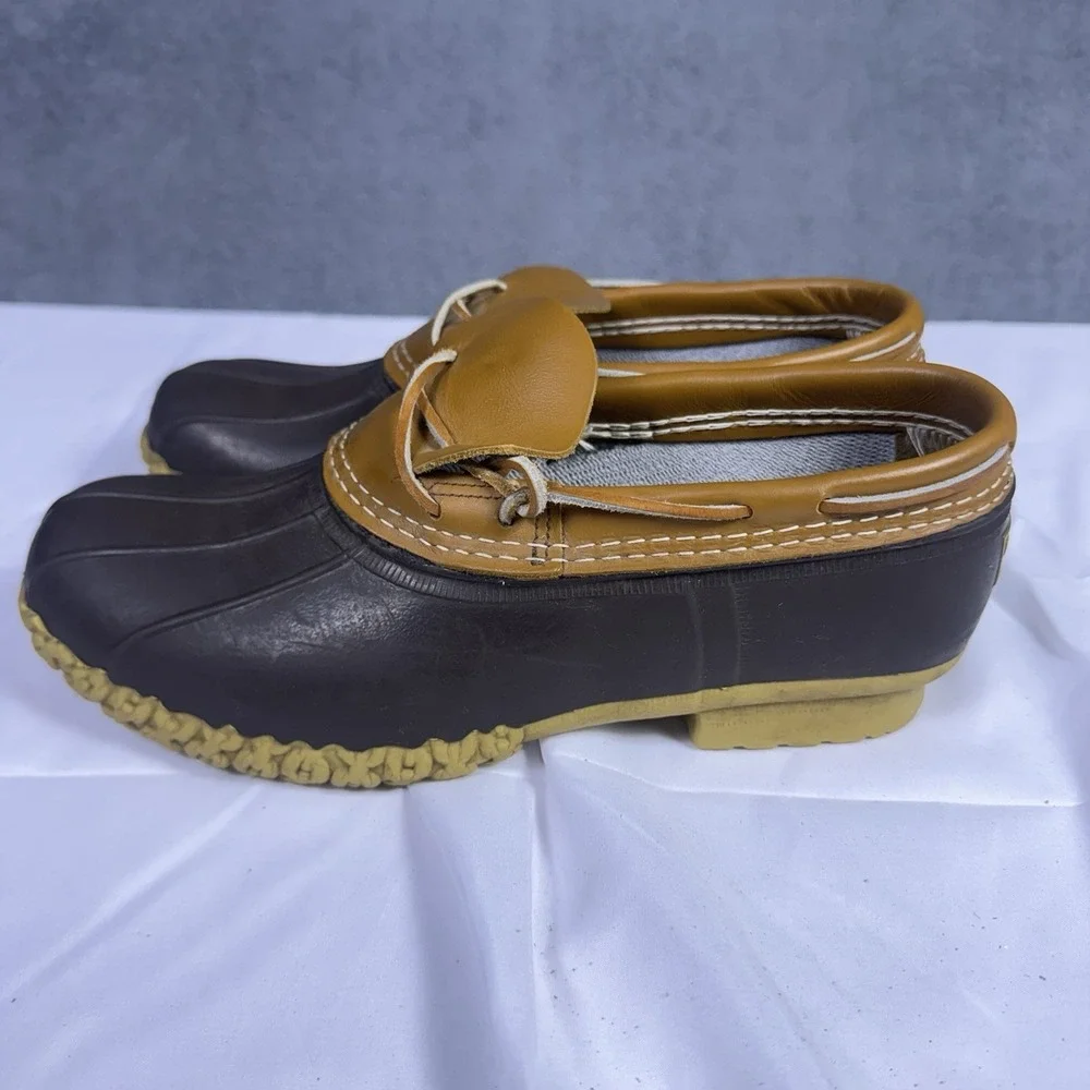LL Bean Boots Mens 9W Duck Low Rubber Garden Shoes USA Made Brown Leather 175061